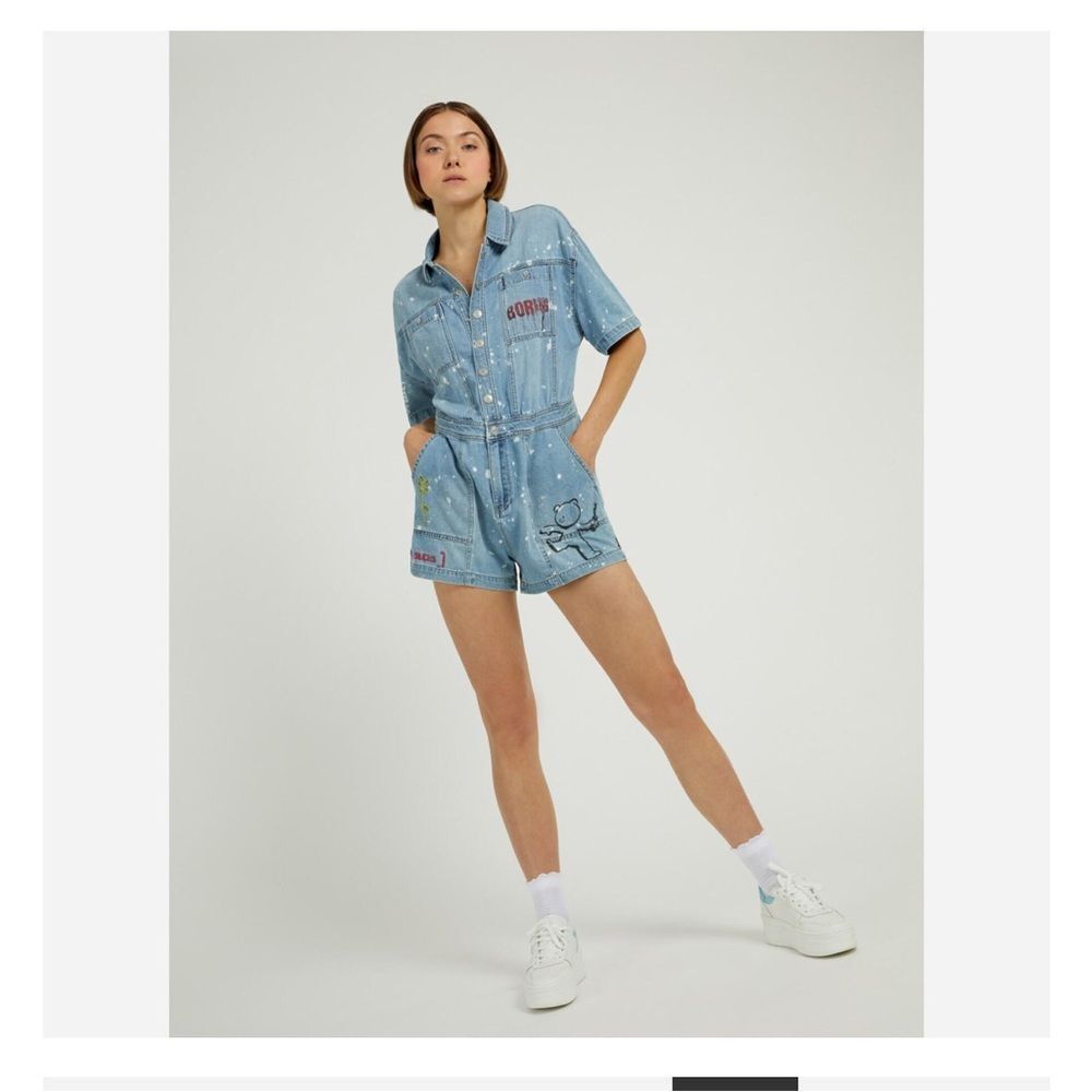NWT guess graffiti Silvia denim romper xs